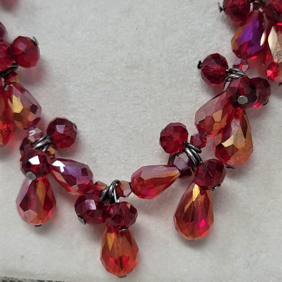 Sparkling Red Beaded Tear Drop Necklace Choker 16 - Picture 2 of 7